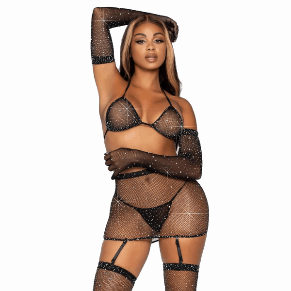 Rhinestone Fishnet 5 Piece Set O/S