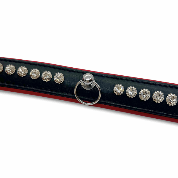 Luxury black and red leather rhinestone collar