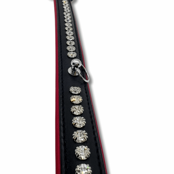 Luxury black and red leather rhinestone collar