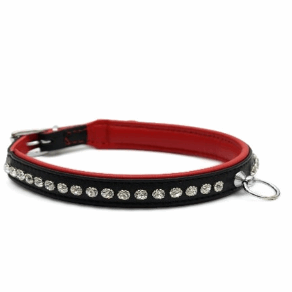 Luxury black and red leather rhinestone collar