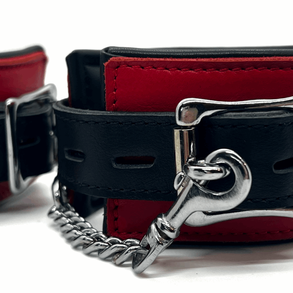 Luxury black and red leather handcuff set