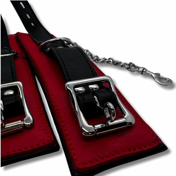 Luxury black and red leather handcuff set