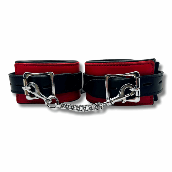 Luxury black and red leather handcuff set