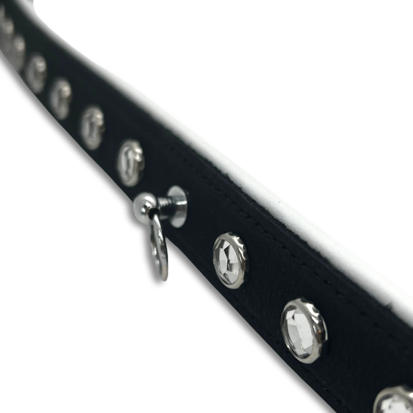 Black and White Leather Rhinestone Collar